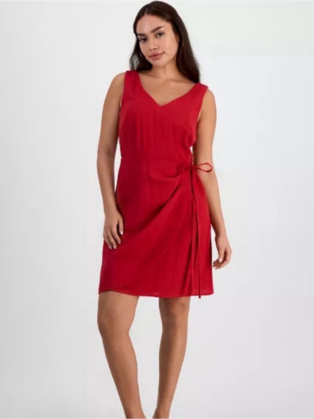 Sam Edelman Red V-Neck Wrap Tie Dress